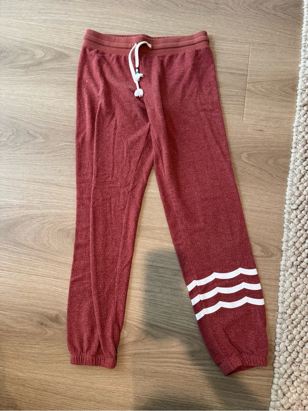 Sol Angles Burgundy Jogger Pants with White Stripes Size Small